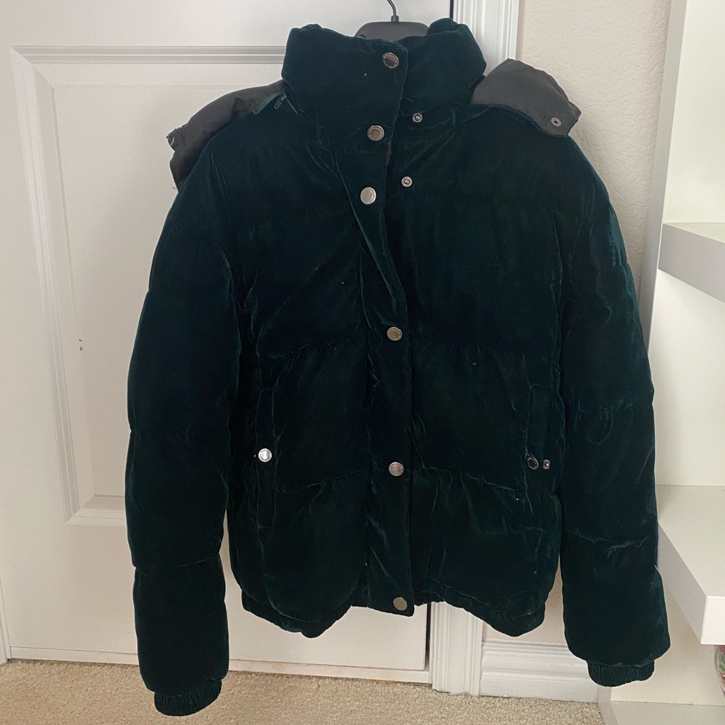 Bcbgeneration Green Velvet Detachable Hooded Puffer Xs